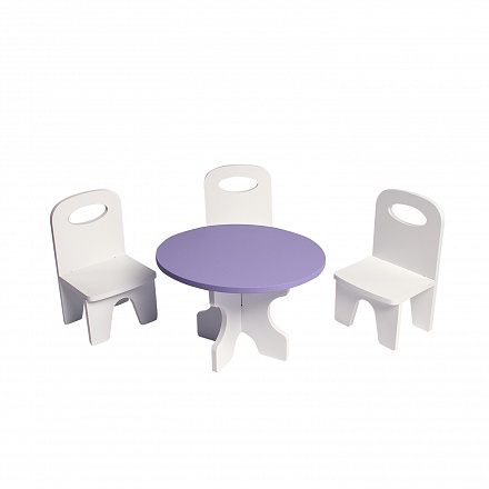 Набор мебели для кукол Классика: стол + стулья, цвет: белый/фиолетовый 